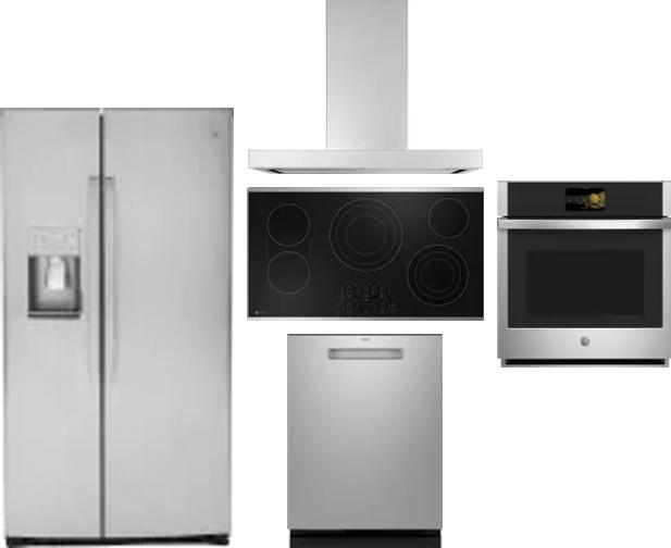 5 Piece Package Includes Refrigerator, Cooktop, Wall Oven, Hood And Dishwasher